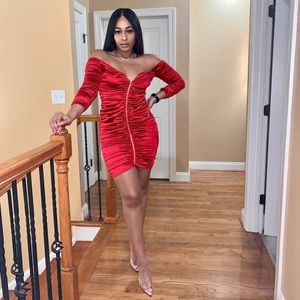 Red off the should dress